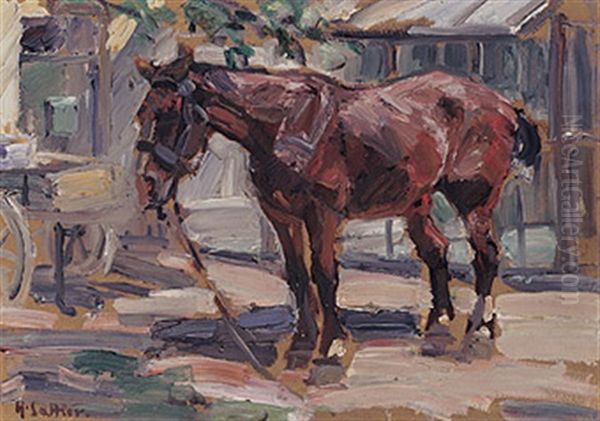 Pferd Im Hof Oil Painting by Hermann Sattler