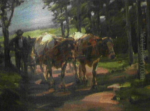 Bauer Mit Gespann Im Wald Oil Painting by Hermann Sattler