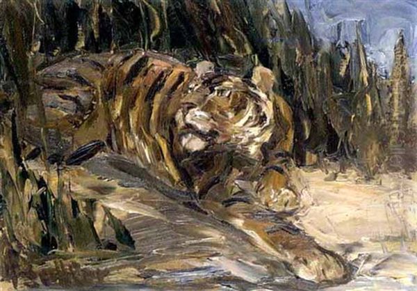 Tiger Im Schilf Oil Painting by Hermann Sattler