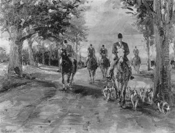 Hubertusjagd Oil Painting by Hermann Sattler