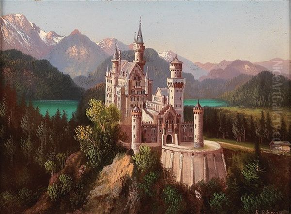 View Of Neuschwanstein Oil Painting by Hubert Sattler
