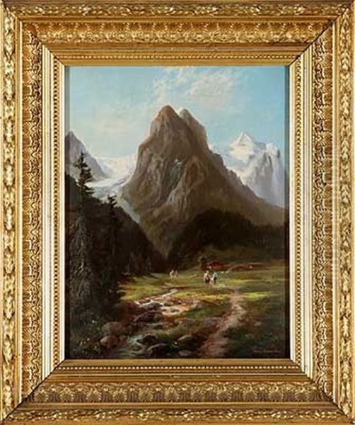 Well Und Wetterhorn Auf Dem Wege Nach Rosenlaui Oil Painting by Hubert Sattler