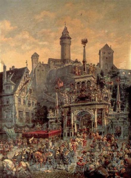 A Medieval Procession, Bavaria Oil Painting by Hubert Sattler