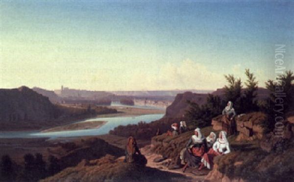 A View Of Prague Oil Painting by Hubert Sattler