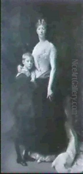 Portrait De Madame De Castex Et                             Son Fils Leon Oil Painting by Leon Daniel Saubes