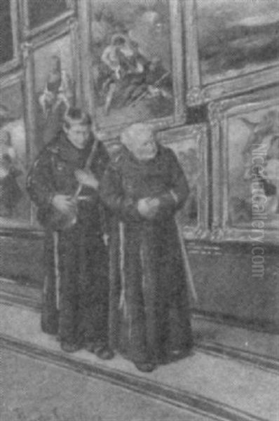 Monks In A Picture Gallery Oil Painting by Theodore De Saussure