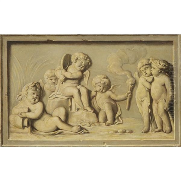 Cherubic Allegories (pair) Oil Painting by Piat Joseph Sauvage