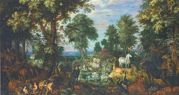 Les Animaux Sortant De L'arche De Noe Oil Painting by Roelandt Savery