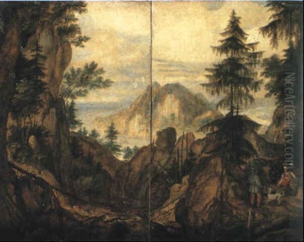 Mountainous Landscape With Peasants On A Path Oil Painting by Roelandt Savery