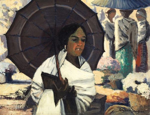 Femme A L'ombrelle Oil Painting by Raymond Savignac