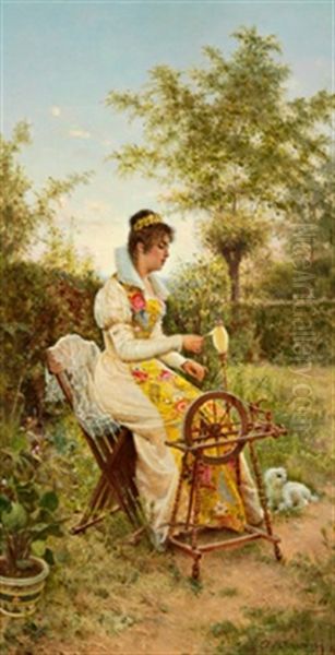 Elegante Dame Am Spinnrad Oil Painting by Alfonso Savini