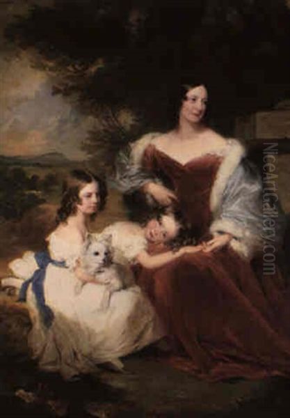 Portrait Of Mrs. Sarah Frances Cooper And Her Daughters Oil Painting by Frederick Richard Say