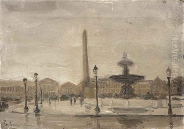 Place De La Concorde (+ Bois De Bologne; 2 Works) Oil Painting by Charles Sayers
