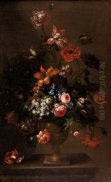 Bouquet De Fleurs Sur Un Entablement Oil Painting by Andrea Scacciati I