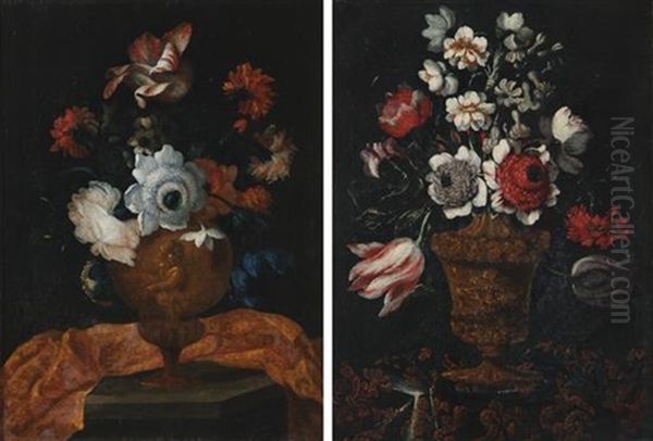 Floral Still Lifes (pair) Oil Painting by Andrea Scacciati I