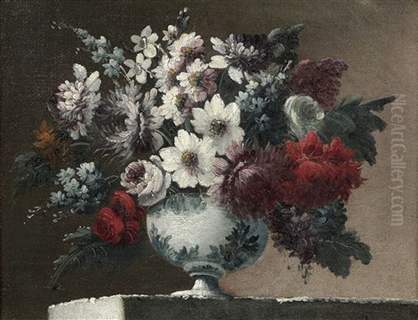 Vase De Fleurs Sur Des Entablements (pair) Oil Painting by Andrea Scacciati I