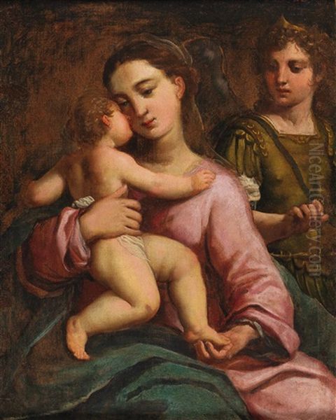Madonna And Child With Saint Michael The Archangel Oil Painting by Ippolito Scarsella (see Scarsellino)