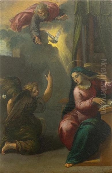 The Annunciation Oil Painting by Ippolito Scarsella (see Scarsellino)