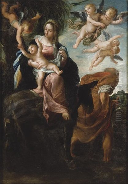 El Descanso En La Huida A Egipto Oil Painting by Ippolito Scarsella (see Scarsellino)