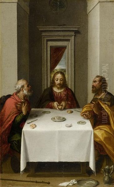 Gastmahl In Emmaus Oil Painting by Ippolito Scarsella (see Scarsellino)