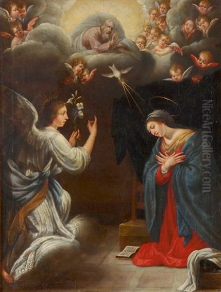 Verkundigung Oil Painting by Ippolito Scarsella (see Scarsellino)