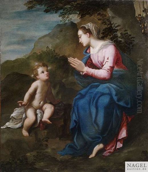 Die Madonna Mit Dem Christusknaben In Felsiger Landschaft Oil Painting by Ippolito Scarsella (see Scarsellino)