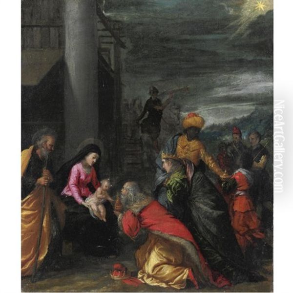 Adorazione Dei Magi Oil Painting by Ippolito Scarsella (see Scarsellino)