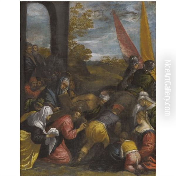 Christ Carrying The Cross Oil Painting by Ippolito Scarsella (see Scarsellino)