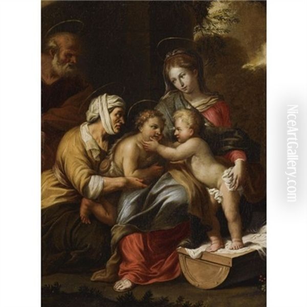 La Piccola Sacra Famiglia Oil Painting by Ippolito Scarsella (see Scarsellino)