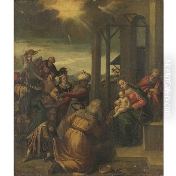 Adorazione Dei Magi Oil Painting by Ippolito Scarsella (see Scarsellino)
