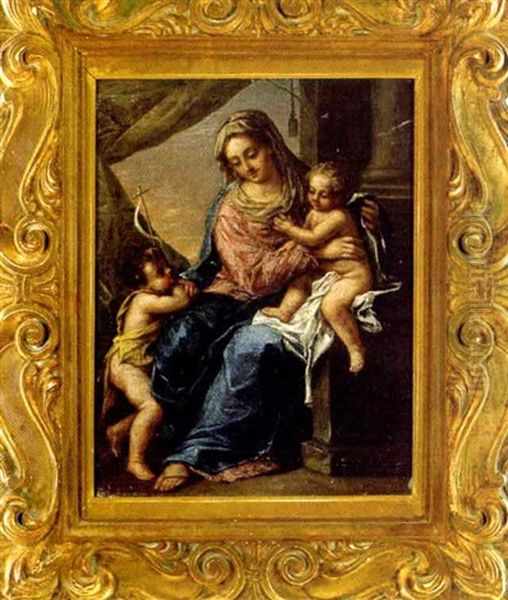 Madonna Col Bambino E San Giovannino Oil Painting by Ippolito Scarsella (see Scarsellino)