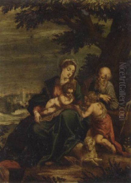 The Holy Family With The Infant Saint John The Baptist Oil Painting by Ippolito Scarsella (see Scarsellino)