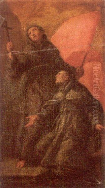 Two Augustinian (?) Saints Oil Painting by Ippolito Scarsella (see Scarsellino)
