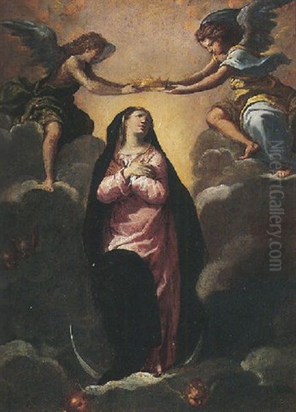 The Virgin Crowned By Angels Oil Painting by Ippolito Scarsella (see Scarsellino)