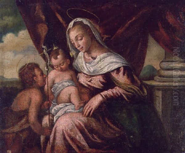 The Madonna And Child With The Infant Saint John The Baptist Oil Painting by Ippolito Scarsella (see Scarsellino)