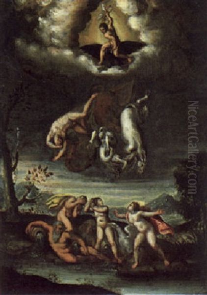 La Caduta Di Fetonte Oil Painting by Ippolito Scarsella (see Scarsellino)