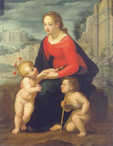 The Madonna And Child With The Infant Saint John The Baptist In A Landscape Oil Painting by Ippolito Scarsella (see Scarsellino)