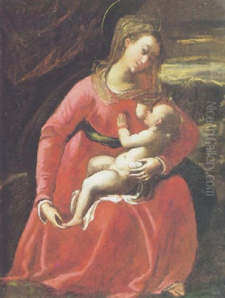 La Madonna Col Bambino Oil Painting by Ippolito Scarsella (see Scarsellino)