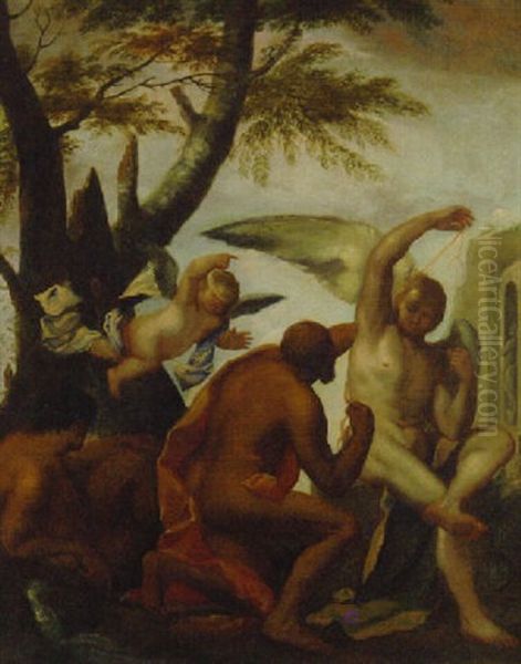 Daedelus And Icarus Oil Painting by Ippolito Scarsella (see Scarsellino)