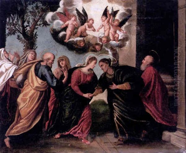 The Visitation Oil Painting by Ippolito Scarsella (see Scarsellino)