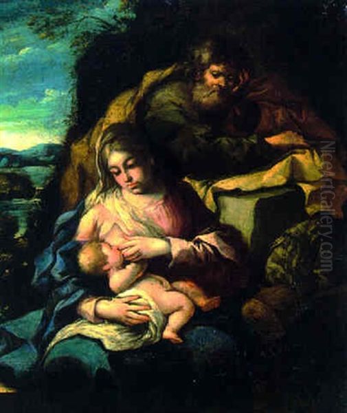The Rest On The Flight Into Egypt Oil Painting by Ippolito Scarsella (see Scarsellino)