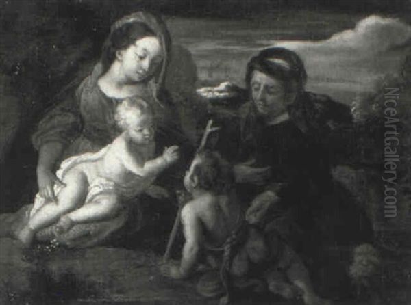 The Madonna And Child With The Infant St. John The Baptist And St. Elizabeth Oil Painting by Ippolito Scarsella (see Scarsellino)