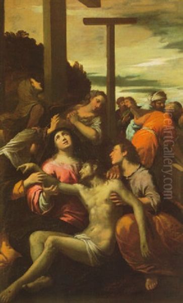 Deposition From The Cross Oil Painting by Ippolito Scarsella (see Scarsellino)