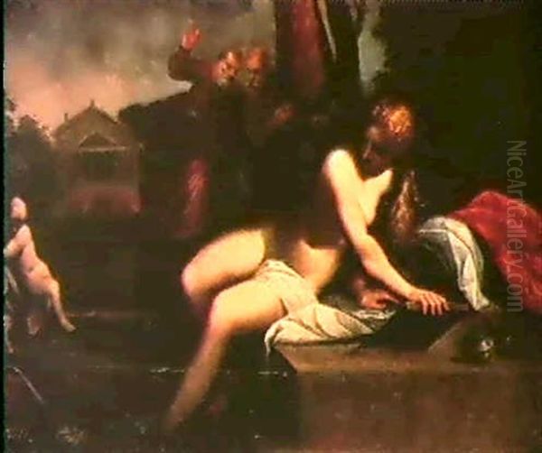 La Casta Susanna Oil Painting by Ippolito Scarsella (see Scarsellino)