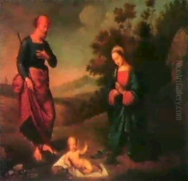 The Madonna And St. Joseph Adoring The Christ Child Oil Painting by Ippolito Scarsella (see Scarsellino)