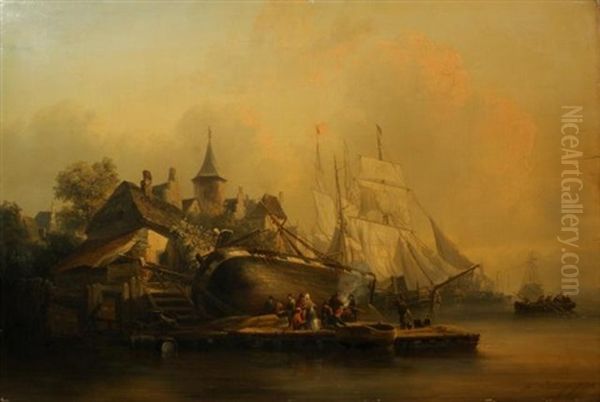 Harbour View Oil Painting by Wijbrand Schaap