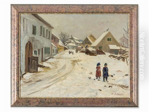 Winter Scene Oil Painting by Wilhelm M. Schacht