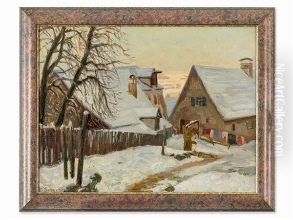 Winter Scene Oil Painting by Wilhelm M. Schacht