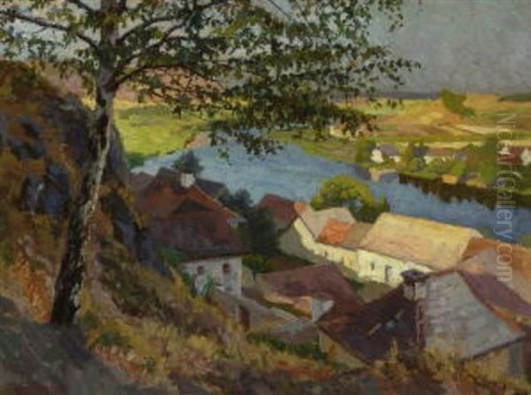 Blick Auf Kallmunz An Der Naab Oil Painting by Wilhelm M. Schacht