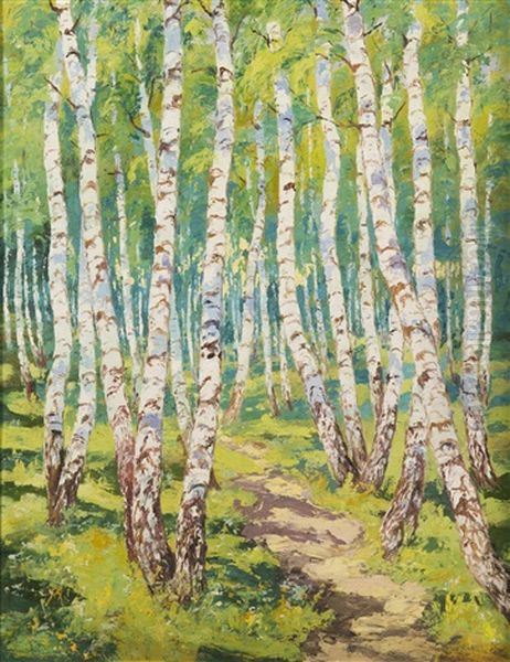 Birch Grove Oil Painting by Karl Schadt